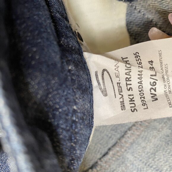 Silver Jeans Suki Women’s 26x28 Dark Wash Mid Rise Straight Leg Hemmed - Picture 6 of 7